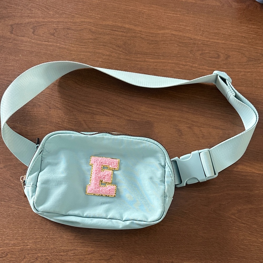 Kids Light Blue Belt Bag with Pink Letter Patch